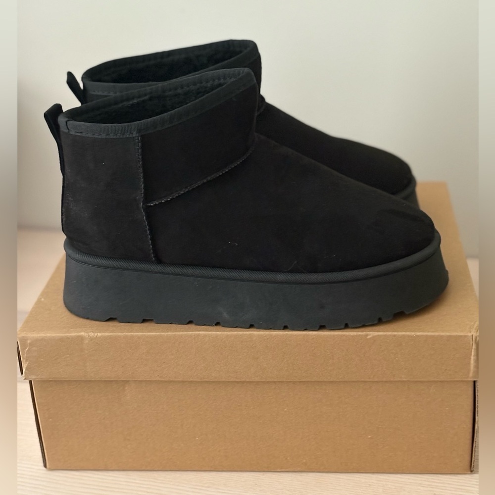 🖤 CloudAIR Black Platform Ankle Boots | Cozy Faux Suede Lined Booties